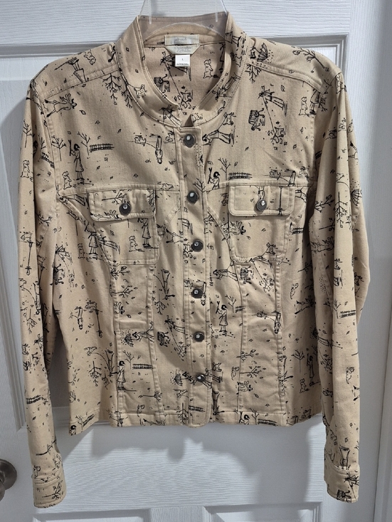 Christopher & Banks Jackets & Blazers - Christopher & Banks Beige Printed Utility Jean Jacket